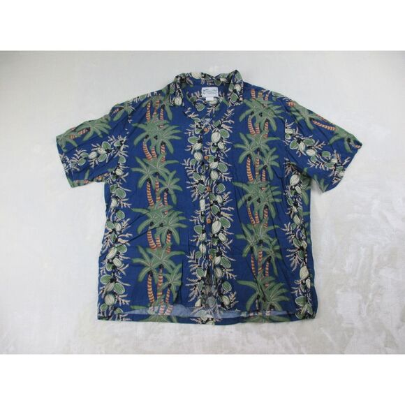 VINTAGE Diamond Head Shirt‎ Mens Extra Large Blue Button Up Palm Trees Hawaiian* - Picture 1 of 10